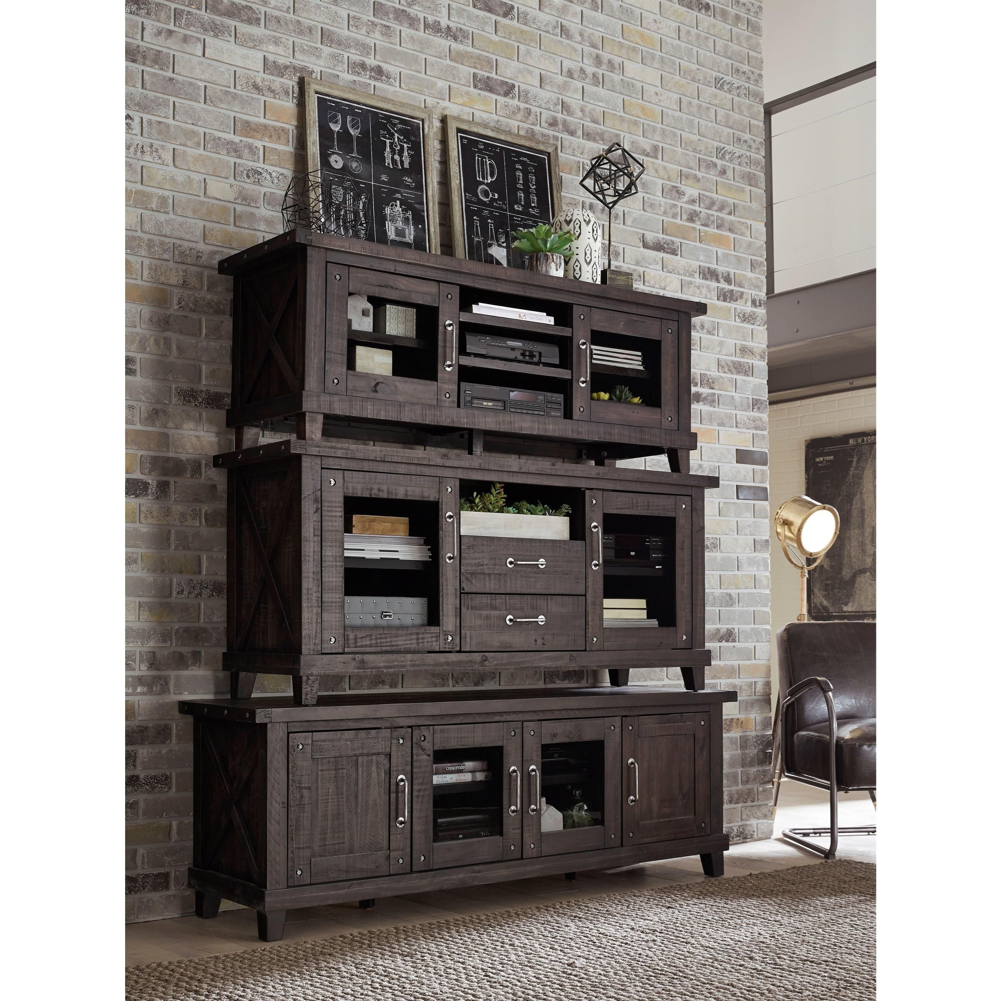 Modus International Yosemite Solid Wood Media Console in Rustic Black